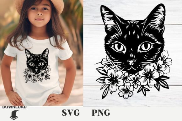 Black Cat Svg, Cat Svg, Flower Svg