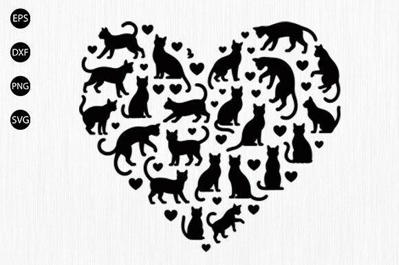 Cat Floral Heart SVG, Floral Cat Svg