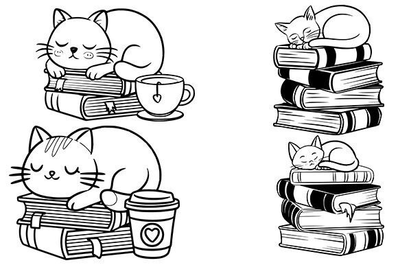 Cat on Books SVG, Cat Svg BUNDLE