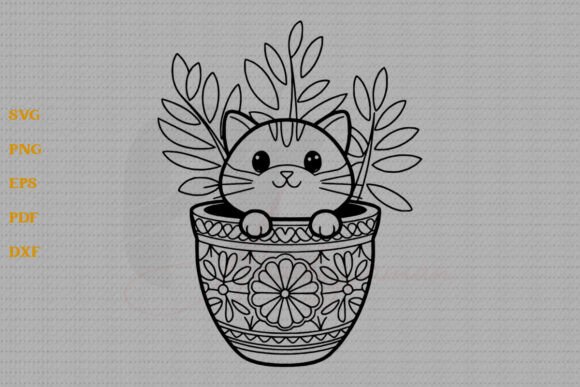 Cat Sitting in a Flower Pot SVG