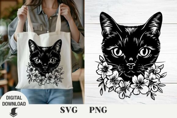 Cat Svg Cute Cat Svg, Cat Flower Svg