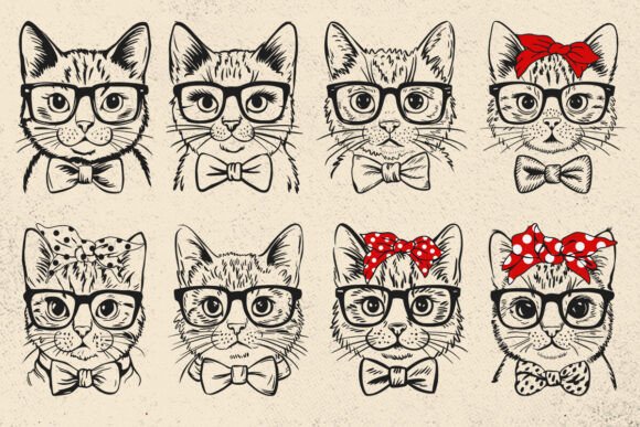 Cat SVG File: Cat with Glasses Bowtie
