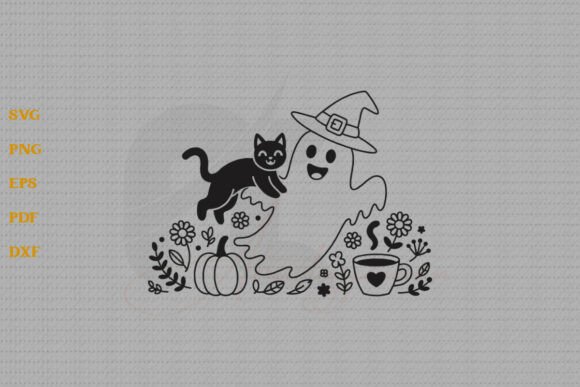 Cute Ghost with Black Cat SVG Halloween