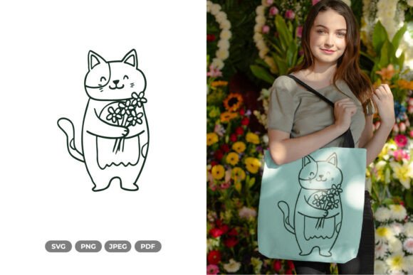 Cute Spring Cat SVG Clipart