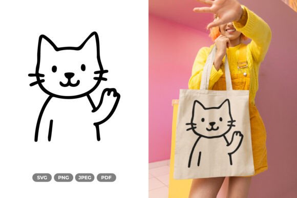 Cute Waving Cat SVG Clipart