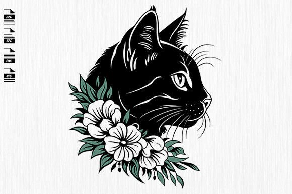 Floral Cat Svg, Cute Cat Svg