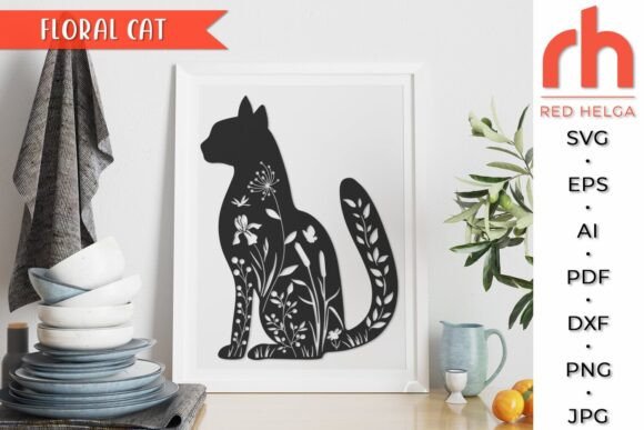 Floral Cat SVG, Flower Kitty Cut File