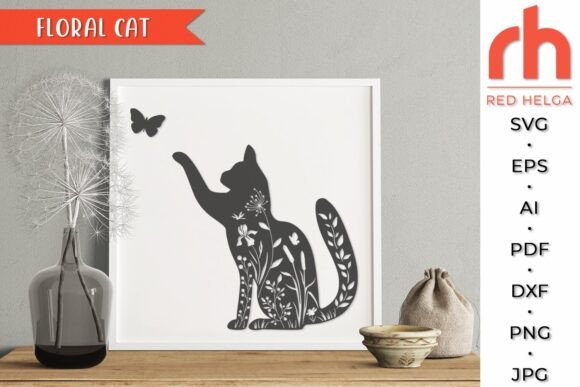 Floral Cat SVG, Flower Pet Cut File