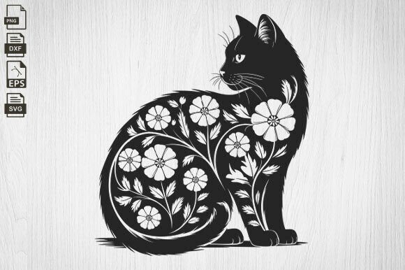 Floral Cat Svg, Flowers Cat, Animal Svg