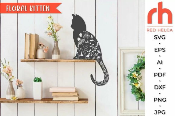 Floral Kitten SVG, Flower Cat Cut File