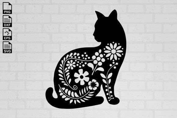 Flowers Cat Svg, Cat Silhouette Clipart