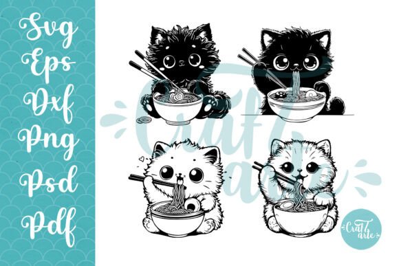 Noodle Cat SVG Bundle, Funny Cat PNG
