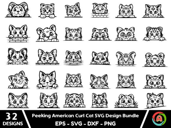 Peeking American Curl Cat Svg Bundle