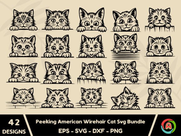 Peeking American Wirehair Cat SVG Bundle