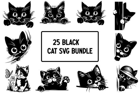 Peeking Cat SVG Bundle, Cute Cat Clipart