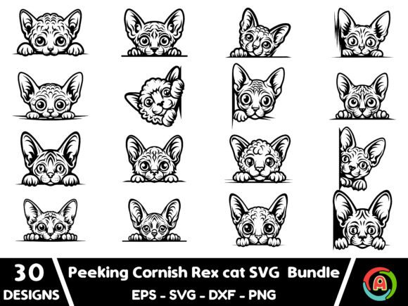 Peeking Cornish Rex Cat SVG Bundle
