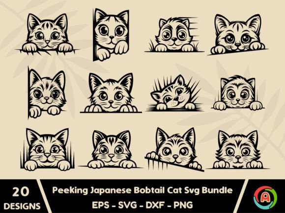 Peeking Japanese Bobtail Cat SVG Bundle