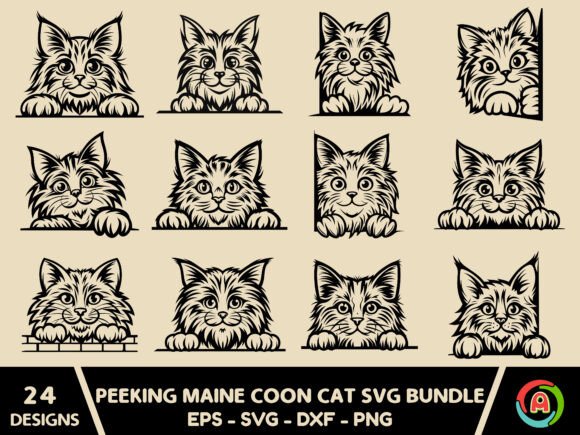 Peeking Maine Coon Cat SVG Bundle