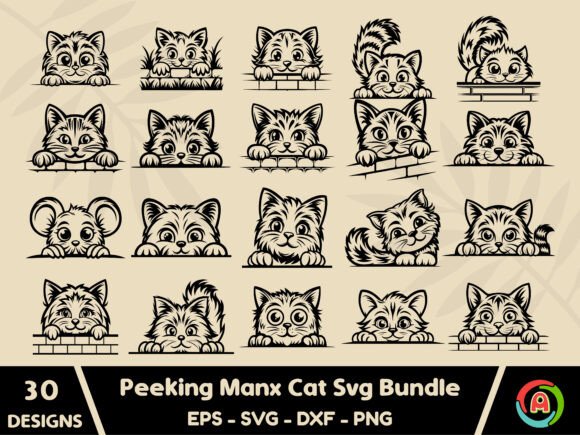 Peeking Manx Cat SVG Bundle