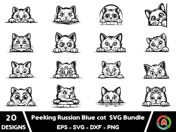 Peeking Russian Blue Cat SVG Bundle