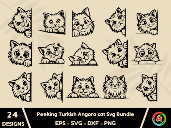 Peeking Turkish Angora Cat SVG Bundle