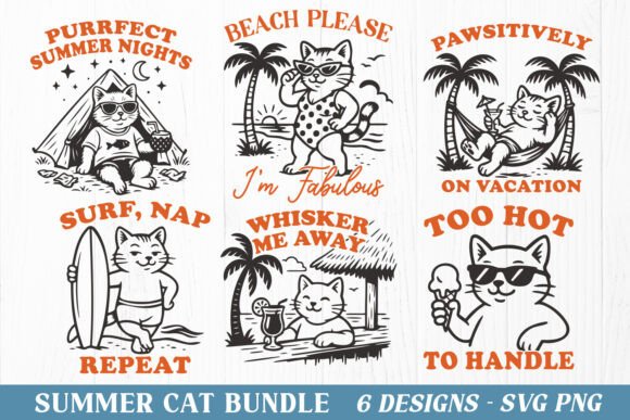 Summer Cat SVG Bundle Funny Beach PNG