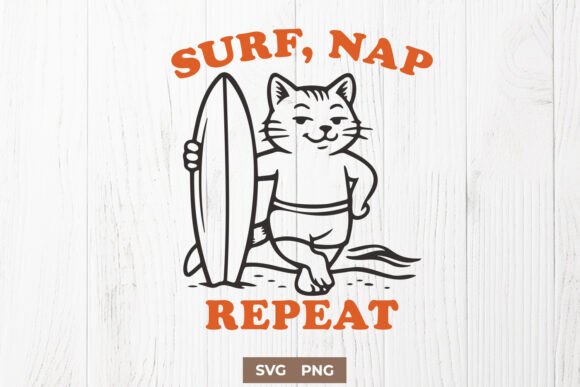 Surf Nap Repeat Cat SVG Cute Summer PNG