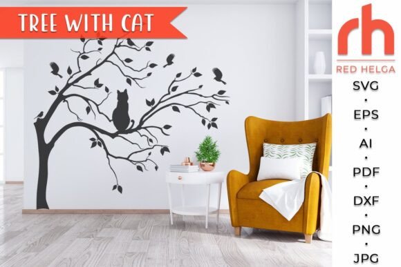 Tree with Cat SVG, Branch Cut File